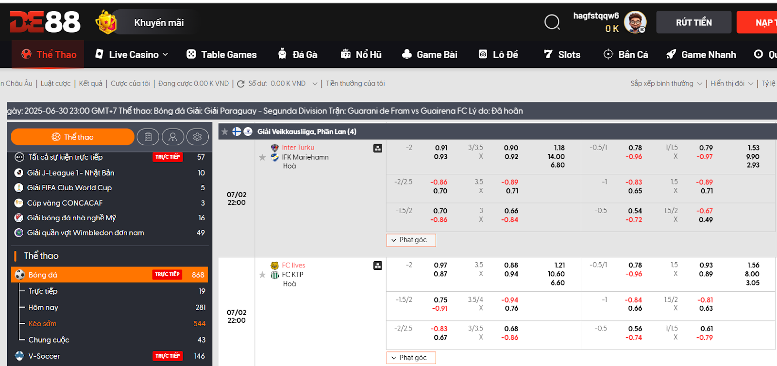 (Những bộ môn phổ biến nhất trong sảnh cược thể thao DE88)